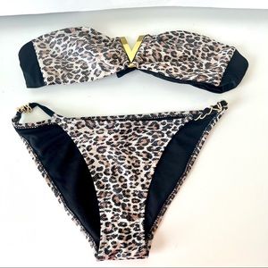 APOLLO Swim Leopard Print Bandeau Bikini Set—SZ. Medium
